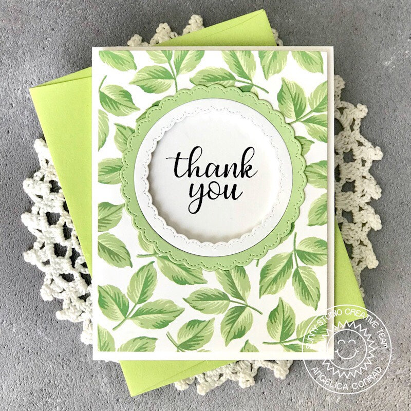 Sunny Studio Stamps Everything's Rosy Layered Leaves Thank You Card by Angelica Conrad
