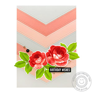 Sunny Studio Stamps Everything's Rosy Chevron Coral Layered Rose Card