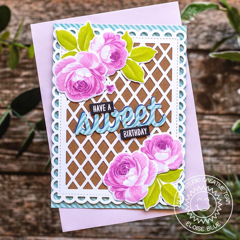 Sunny Studio Stamps Pink & Kraft Layered Rose Card (featuring Frilly Frames Lattice Background Metal Cutting Dies)