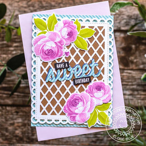 Sunny Studio Stamps Everything's Rosy Layered Pink Rose Card with Kraft & Lattice Background
