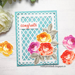 Sunny Studio Stamps Layered Rose Congrats Wedding Card (using Frilly Frames Lattice Background Metal Cutting Die)