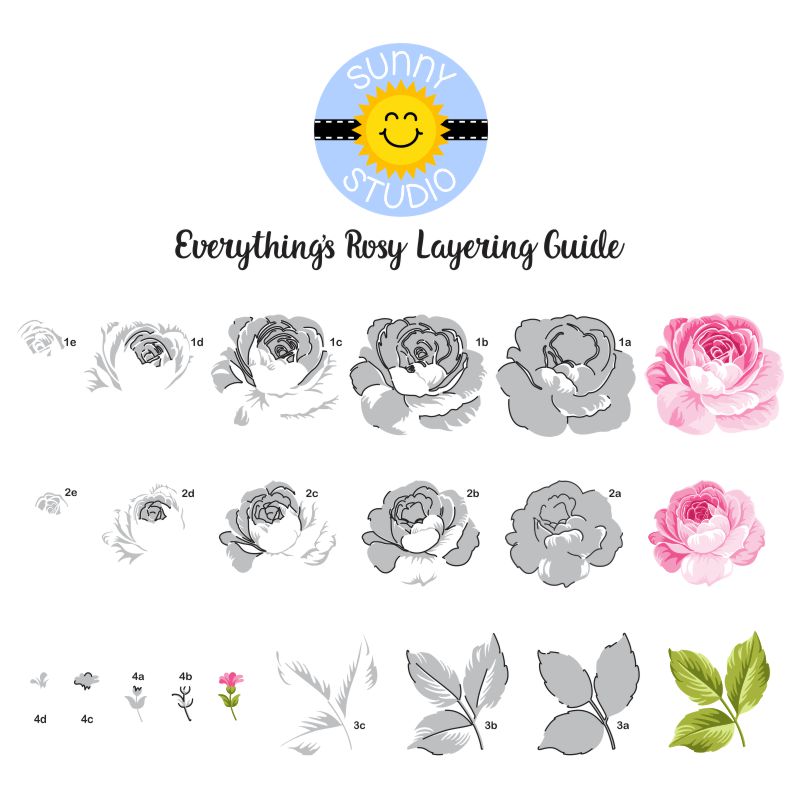 Sunny Studio Stamps Everything's Rosy Rose Layering Stamp Guide