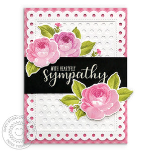 Sunny Studio Stamps Pink, Black & White Rose Sympathy Card (using Frilly Frames Polka-Dot Dies)