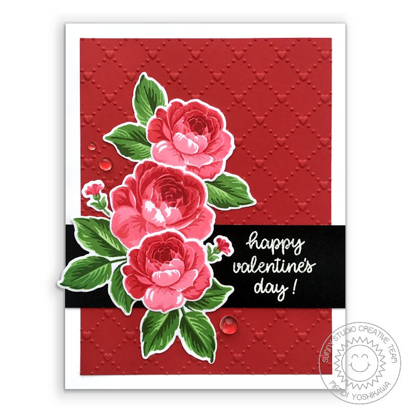 Sunny Studio Stamps Red Rose Valentine's Day Card (using Quilted Hearts Embossing Folder)