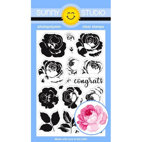 Sunny Studio Stamps Everything's Rosy 4x6 Photopolymer Clear Layered Rose Layering Stamp Set