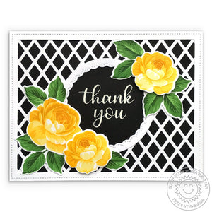 Sunny Studio Stamps Everything's Rosy Black & White Lattice with Yellow Roses Thank You Card