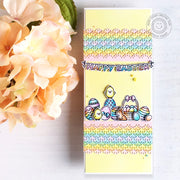 Sunny Studio Stamps Handmade Pastel Scalloped Easter Eggs, Basket & Chicks Card using Eyelet Lace Border Metal Cutting Dies