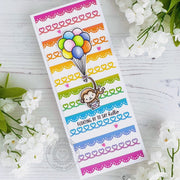 Sunny Studio Stamps Rainbow Monkey with Balloons Birthday Card (using Eyelet Lace Scalloped Border Cutting Dies)