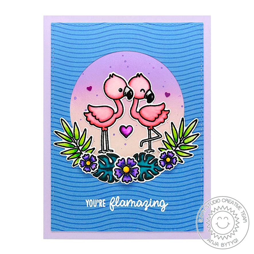 Sunny Studio Stamps Fabulous Flamingos You're Flamazing Lavender & Blue Card by Anja