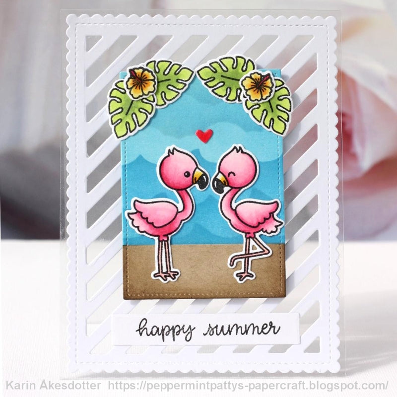 Sunny Studio Stamps Fabulous Flamingos Striped Clear Summer Card by Karin