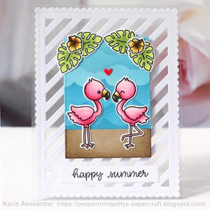 Sunny Studio Stamps Fabulous Flamingo Clear Summer Card (featuring Frilly Frames Striped Stripes Striped Background Metal Cutting die)