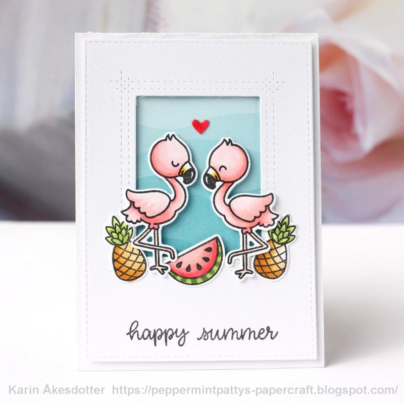 Sunny Studio Stamps Fabulous Flamingos You're Flamazing Pineapple & Watermelon Clean & Simple CAS Card by Karin