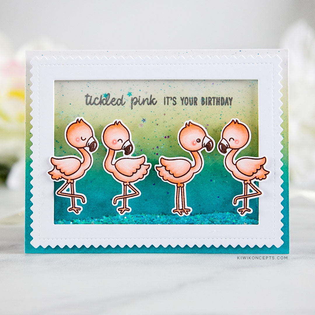 Sunny Studio Stamps Fabulous Flamingos Tickled Pink It's Your Birthday Shaker Card