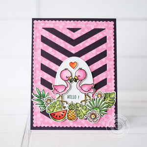 Sunny Studio Stamps Fabulous Flamingo Pink & Navy Chevron Summer Card (using Frilly Frames Background Metal Cutting Dies)