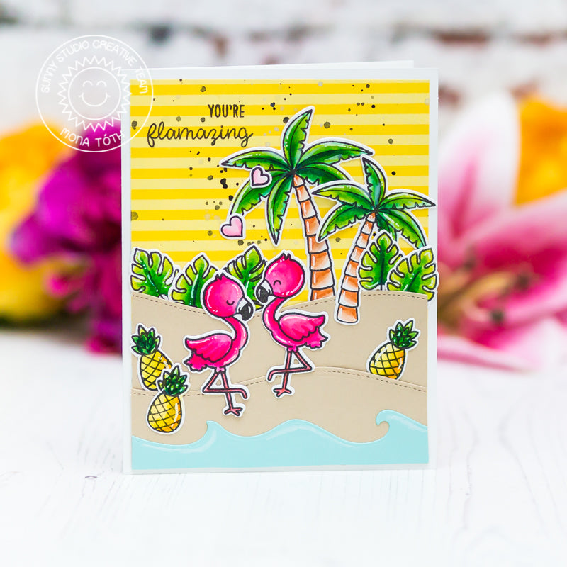 Sunny Studio Stamps You're Flamazing Flamingo Summer Card (using Catch A Wave Border Dies)