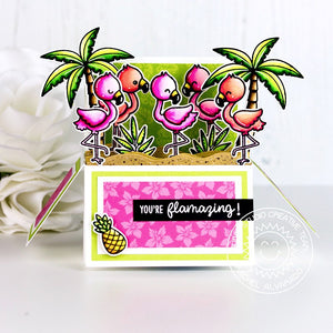 Sunny Studio Stamps Fabulous Flamingos You're Flamazing Interactive Pop-up Box Card using palm tree from Seasonal Trees set