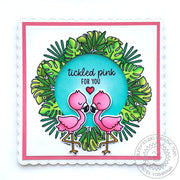 Sunny Studio Stamps Fabulous Flamingos Tickled Pink For You Jungle Leaf Wreath Window Card
