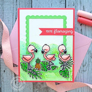 Sunny Studio Stamps Mint Green & Coral Fabulous Flamingos Summer Handmade Card by Vanessa Menhorn