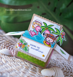 Sunny Studio Interactive Summer Beach Themed Pop-up Box Card (using Fabulous Flamingo Stamps)