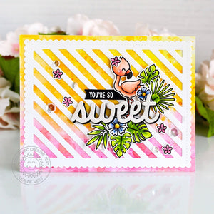 Sunny Studio Stamps Pink & Yellow Ombre Striped Flamingo Handmade Card (using Frilly Frames Stripes Striped Metal Cutting Die)