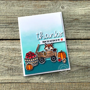 Sunny Studio Thanks From the Bottom of My Heart Fox in Fall Wagon Autumn Card (using Thank You Words Metal Cutting Die)
