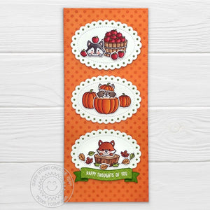 Sunny Studio Orange Polka-dot Autumn Critters with Scalloped Ovals Slimline Card (using Fall Friends 4x6 Clear Stamps)