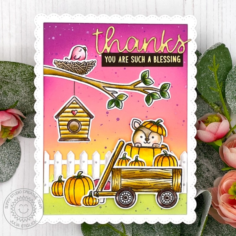 Sunny Studio Pumpkins in Wagon with Deer You Are Such a Blessing Thank You Card (using Fall Friends 4x6 Clear Stamps)