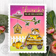 Sunny Studio Stamps Pumpkins in Wagon with Birdhouse & Bird Nest Scalloped Fall Thank You Card (using Picket Fence Dies)