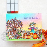 Sunny Studio Squirrels & Scarecrow with Tree, Fence & Leaves Autumn Card (using Fall Scenes 4x6 Clear Border Stamps)