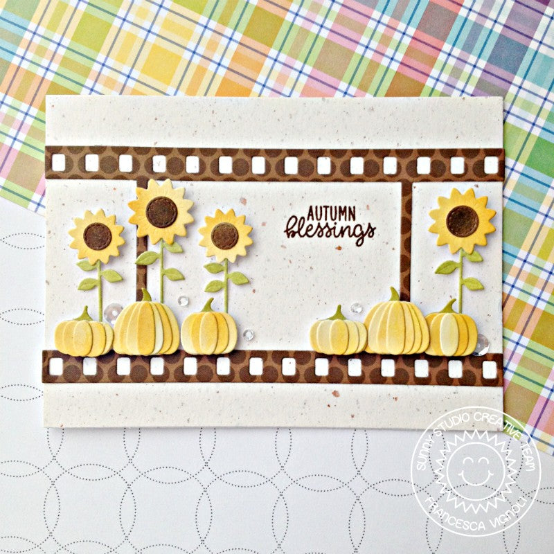 Sunny Studio Stamps Fall Pumpkins & Sunflowers Card (using Fall Flicks Filmstrip Die)