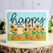 Sunny Studio Stamps Happy Harvest Sunflower & Pumpkins Card (using Large Happy Word Script Die)