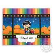 Sunny Studio Stamps Harvest Hugs Rainbow Striped Fall Pumpkin Patch Card using 6x6 Preppy Prints Patterned Paper