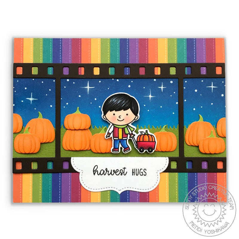 Sunny Studio Stamps Fall Flicks Filmstrip Pumpkin Patch with Night Sky Card