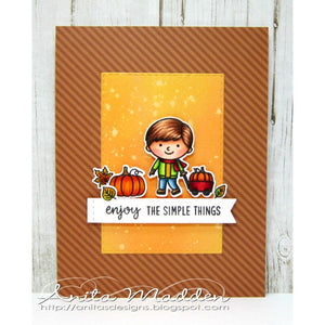 Sunny Studio Stamps Fall Kiddos Boy Pulling Pumpkin Wagon Card (using Dots & Stripes Jewel Tones 6x6 Paper)