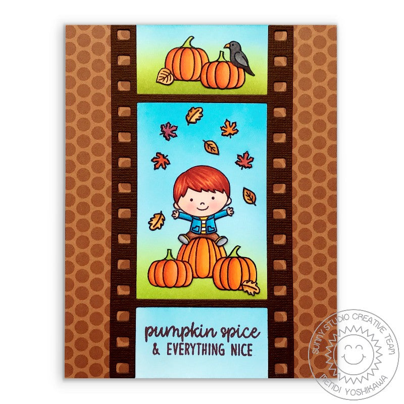 Sunny Studio Stamps Autumn Leaves & Pumpkin Patch Card by Mendi Yoshikawa using Fall Flicks Filmstrip Die