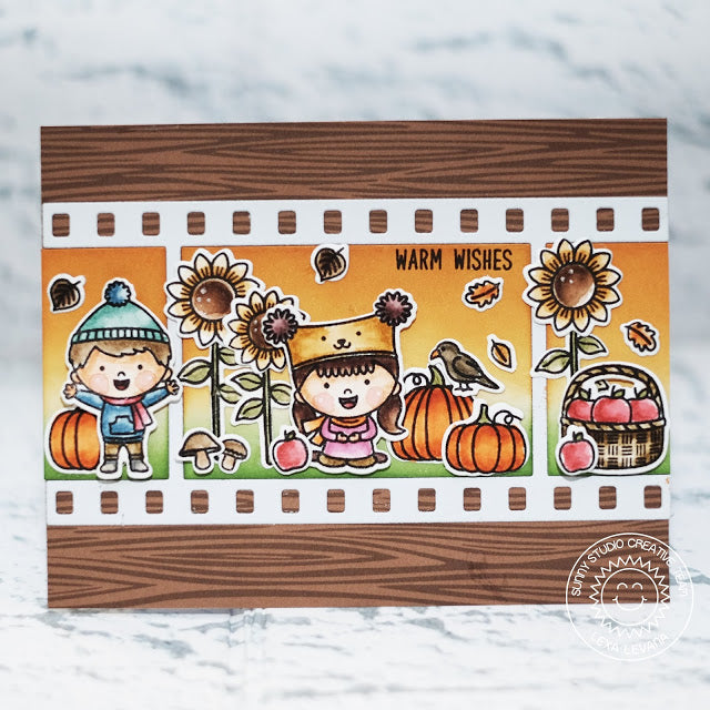 Sunny Studio Stamps Fall Flicks Happy Harvest Card using Woodgrain Print from Amazing Argyle 6x6 Paper Pad