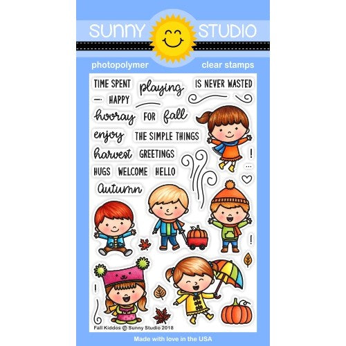 Sunny Studio Stamps Fall Kiddos Autumn Kids 4x6 Photopolymer Clear Stamp Set