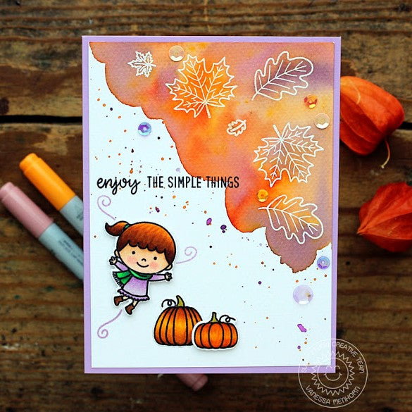 Sunny Studio Stamps Beautiful Autumn Purple & Orange Watercolor Leaves Card
