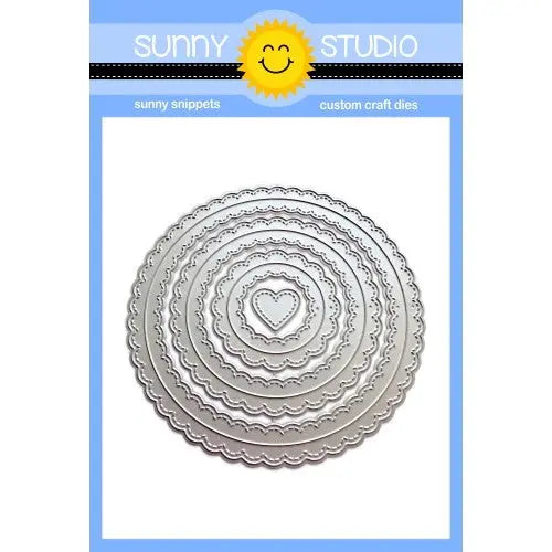 Sunny Studio Stamps Fancy Frames Stitched Scalloped Circle Metal Cutting Dies