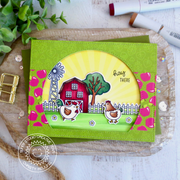 Sunny Studio Stamps Hay There Chickens with Barn & Windmill Handmade Farm Card using Stitched Semi-Circle Metal Cutting Dies