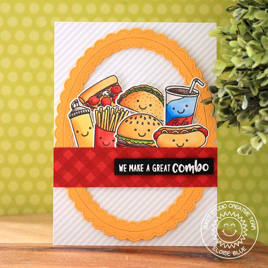 Sunny Studio Stamps Fast Food Fun Card featuring Grey Striped Silly 6x6 Patterned Paper