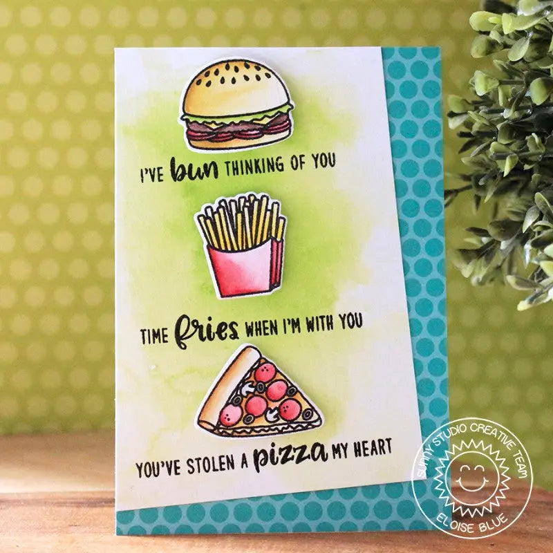 Sunny Studio Stamps Fast Food Fun Hamburger Fries & Pizza Offset Card