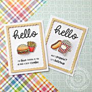 Sunny Studio Stamps Fast Food Fun Hello Hot Dog, Hamburger, Fries & Popcorn Cards