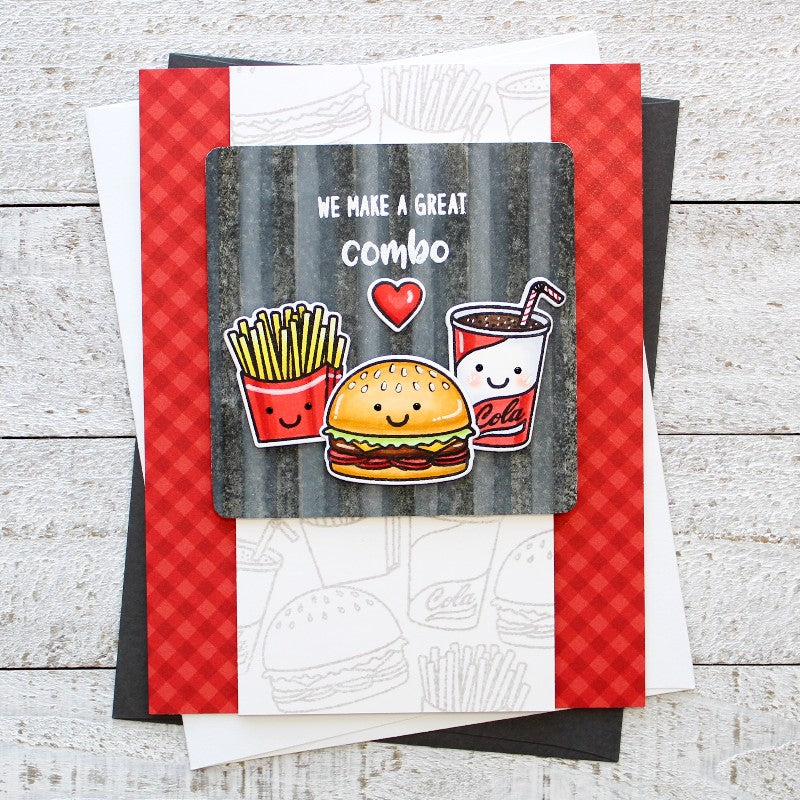 Sunny Studio Stamps Fast Food Fun Card featuring Red Classic Gingham 6x6 Patterned Paper
