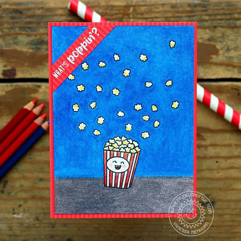 Sunny Studio Stamps Fast Food Fun What's Poppin'? Red, White & Blue Popcorn Card