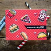 Sunny Studio Red Gingham Pizza, Hamburger, Fries, Taco, Popcorn & Hotdog Card (using Classic Gingham 6x6 Patterned Paper Pad)