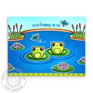 Sunny Studio I'm So Hoppy For You Punny Frogs in Pond Card (using Feeling Froggy Mini 2x3 Clear Stamps)