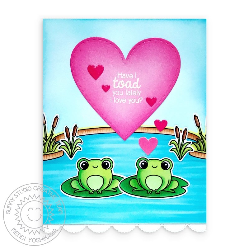 Sunny Studio Stamps Have I Toad You Lately I love You? Scalloped Punny Frog Card using Slimline Pennant Metal Cutting Dies