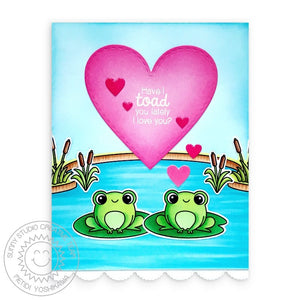 Sunny Studio Have I toad you lately I love you? Punny Frogs in Pond with Lily Pads Valentine's Day Heart Card (using Feeling Froggy Clear Stamps)