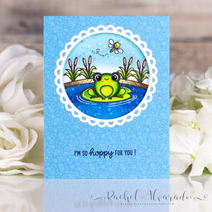 Sunny Studio Stamps I'm So Happy For You Frog on Lily Pad in Pond Handmade Card (using Scalloped Circle Mat 3 Dies)